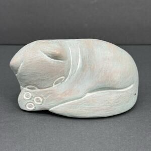Signed Isabel Bloom Sleeping Cat Sculpture Blue Pottery USA Handcrafted Art
